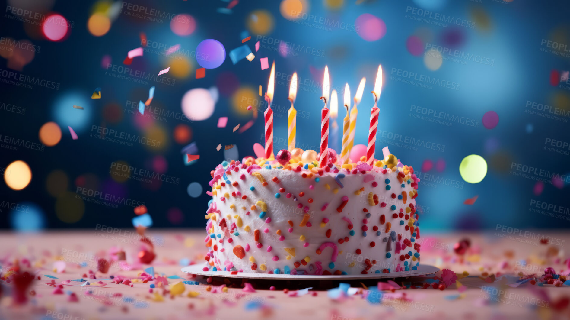 Buy stock photo Close-up shot of a decorated birthday cake. Beautiful cake for anniversary or celebration