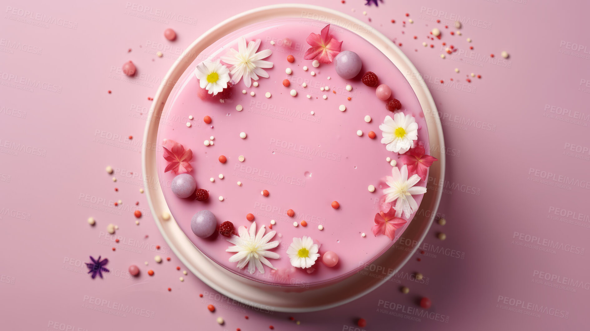 Buy stock photo Close-up shot of a decorated birthday cake. Beautiful cake for anniversary or celebration