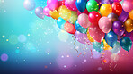 Colorful border with balloons and confetti. Composition with birthday decor