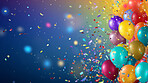 Colorful border with balloons and confetti. Composition with birthday decor