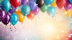 Colorful border with balloons and confetti. Composition with birthday decor