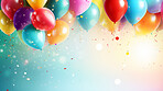 Colorful border with balloons and confetti. Composition with birthday decor