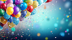 Colorful border with balloons and confetti. Composition with birthday decor