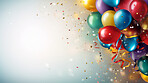 Colorful border with balloons and confetti. Composition with birthday decor