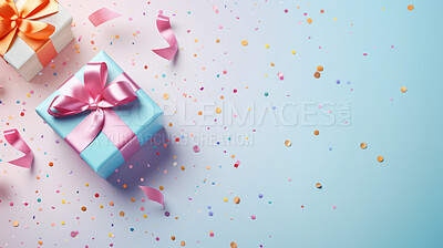 Gift box with ribbon and bow for birthday, anniversary or celebration with copy-space