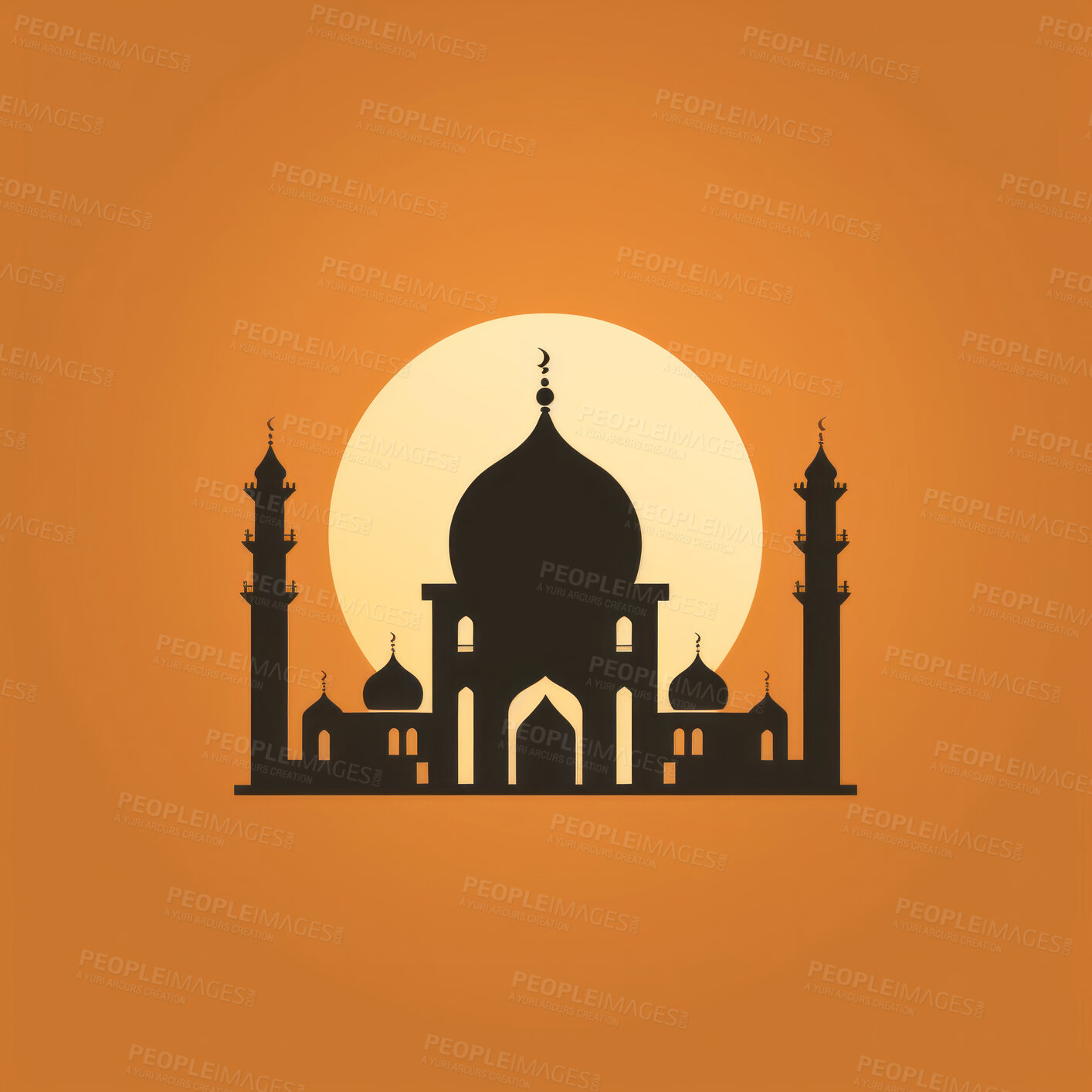 Buy stock photo Graphic illustration of mosque in remote desert. Religion concept.