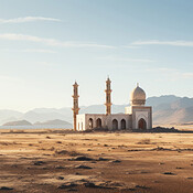 Wide angle view of mosque in remote desert. Religion concept.  Buy Stock  Photo on PeopleImages, Picture And Royalty Free Image. Pic 2923538 -  PeopleImages