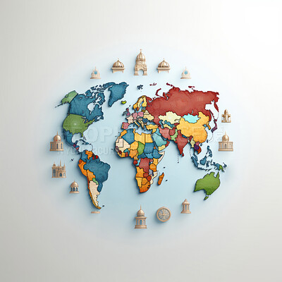 3d illustration on the world and different religions. Religion concept.