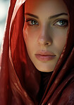 Close up. Muslim, Arab Saudi emirates woman, Portrait, Religion concept.