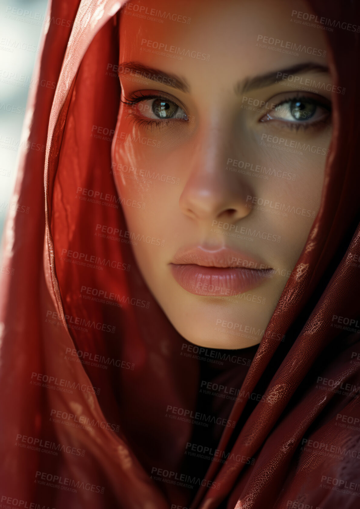 Buy stock photo Close up. Muslim, Arab Saudi emirates woman, Portrait, Religion concept.