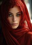 Close up. Muslim, Arab Saudi emirates woman, Portrait, Religion concept.