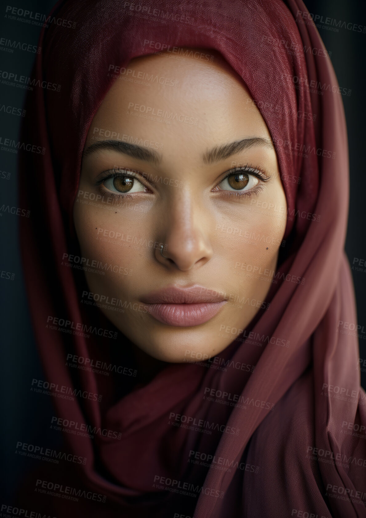 Buy stock photo Close up. Muslim, Arab Saudi emirates woman, Portrait, Religion concept.