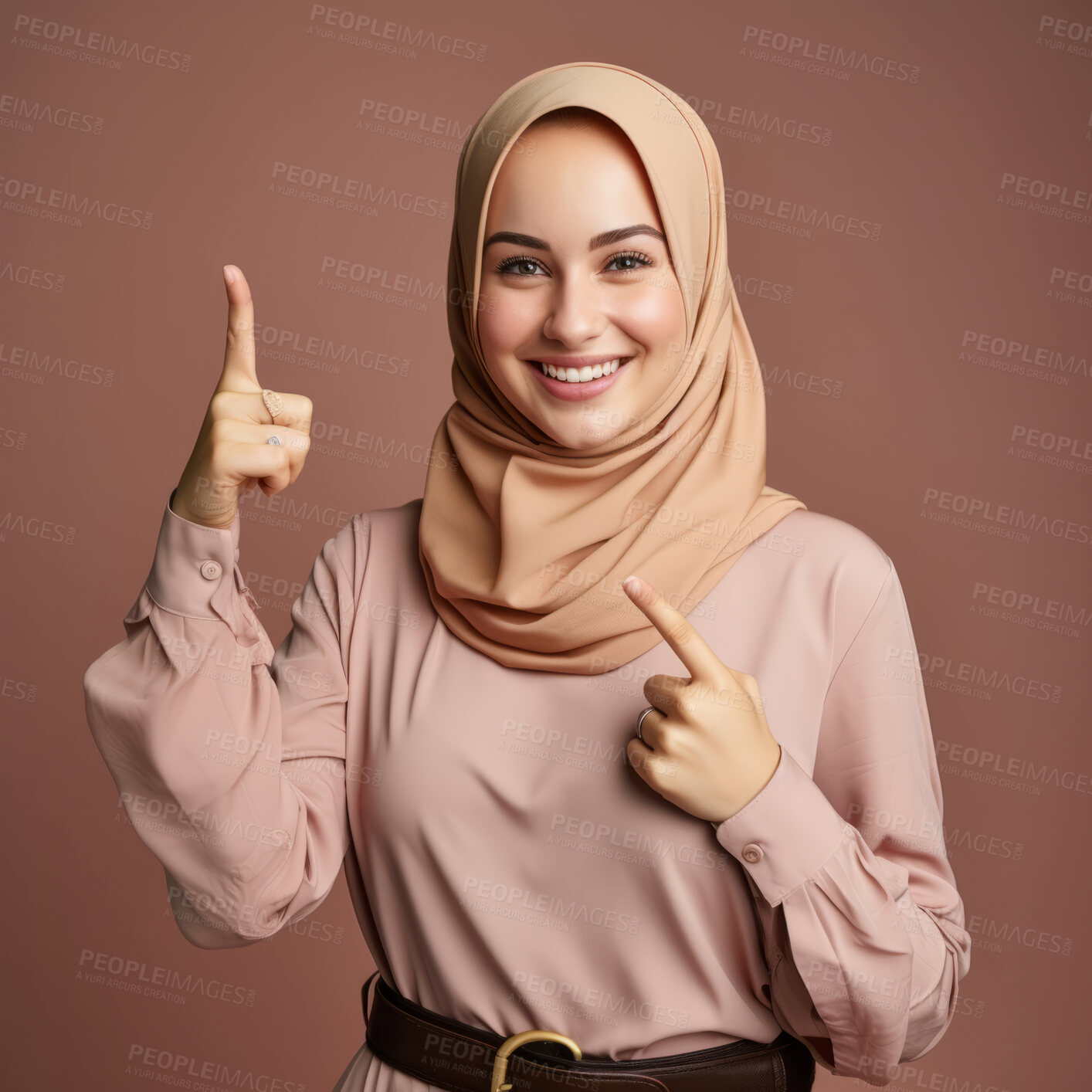 Buy stock photo Wearing a Headscarf. Muslim, Arab Saudi emirates woman, Smiling on clear background.