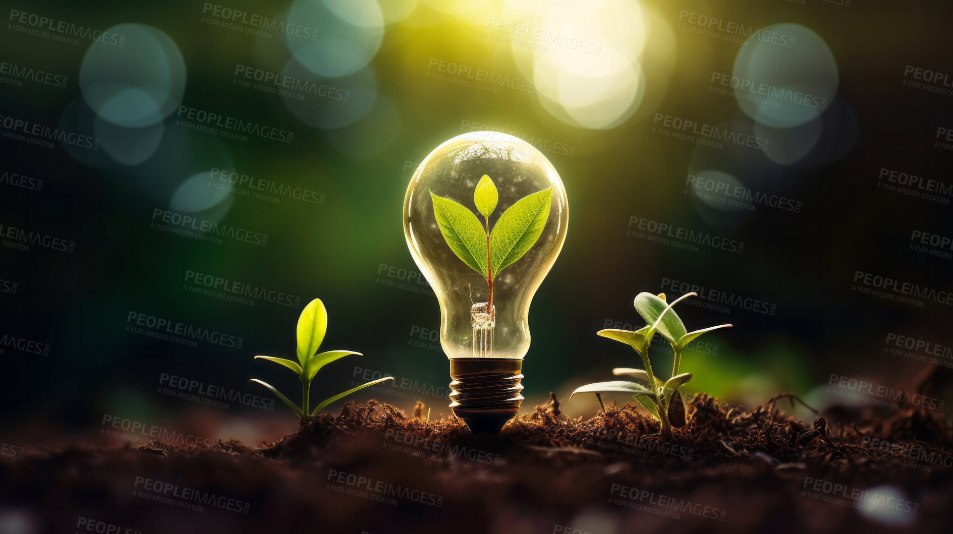 Buy stock photo Green eco friendly lightbulb. Environmental Sustainability, Green energy and Earth Day