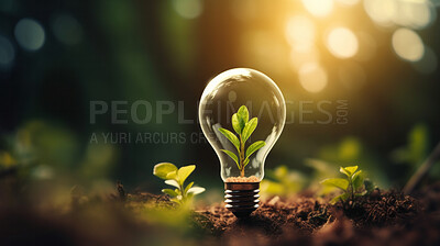 Green eco friendly lightbulb. Environmental Sustainability, Green energy and Earth Day