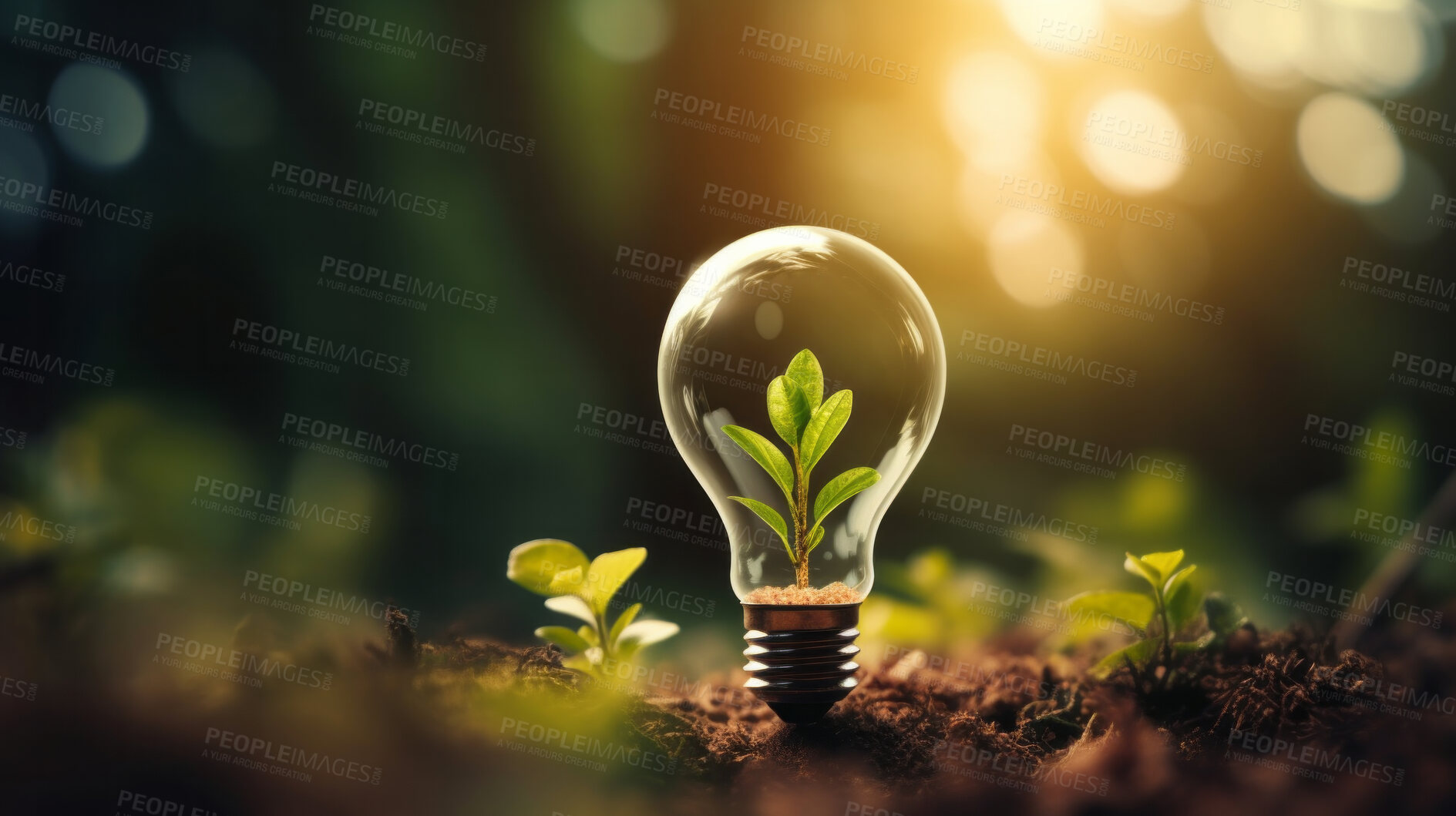 Buy stock photo Green eco friendly lightbulb. Environmental Sustainability, Green energy and Earth Day