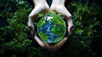 Close Up Earth in hands. Care of the Environment and planet. Sustainability and Earth Day