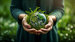 Close Up Earth in hands. Care of the Environment and planet. Sustainability and Earth Day