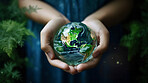 Close Up Earth in hands. Care of the Environment and planet. Sustainability and Earth Day