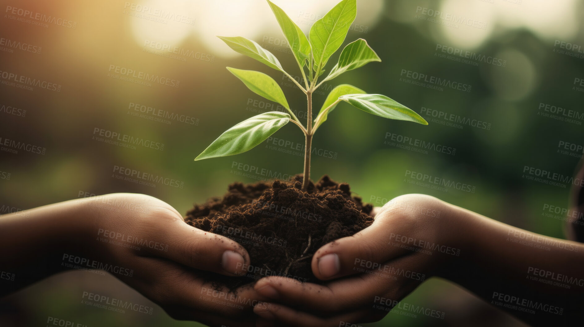 Buy stock photo Close Up Plant in hands. Care of the Environment. Sustainability concept