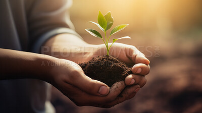 Close Up Plant in hands. Care of the Environment. Sustainability concept