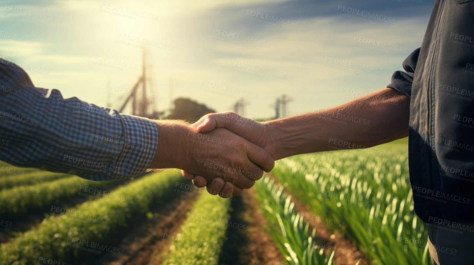 Buy stock photo Handshake. Farmer and Business man shaking hands. Agricultural business