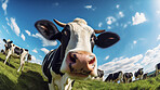 Herd of cows in a field. Livestock, sustainable and herd of cattle on a farm