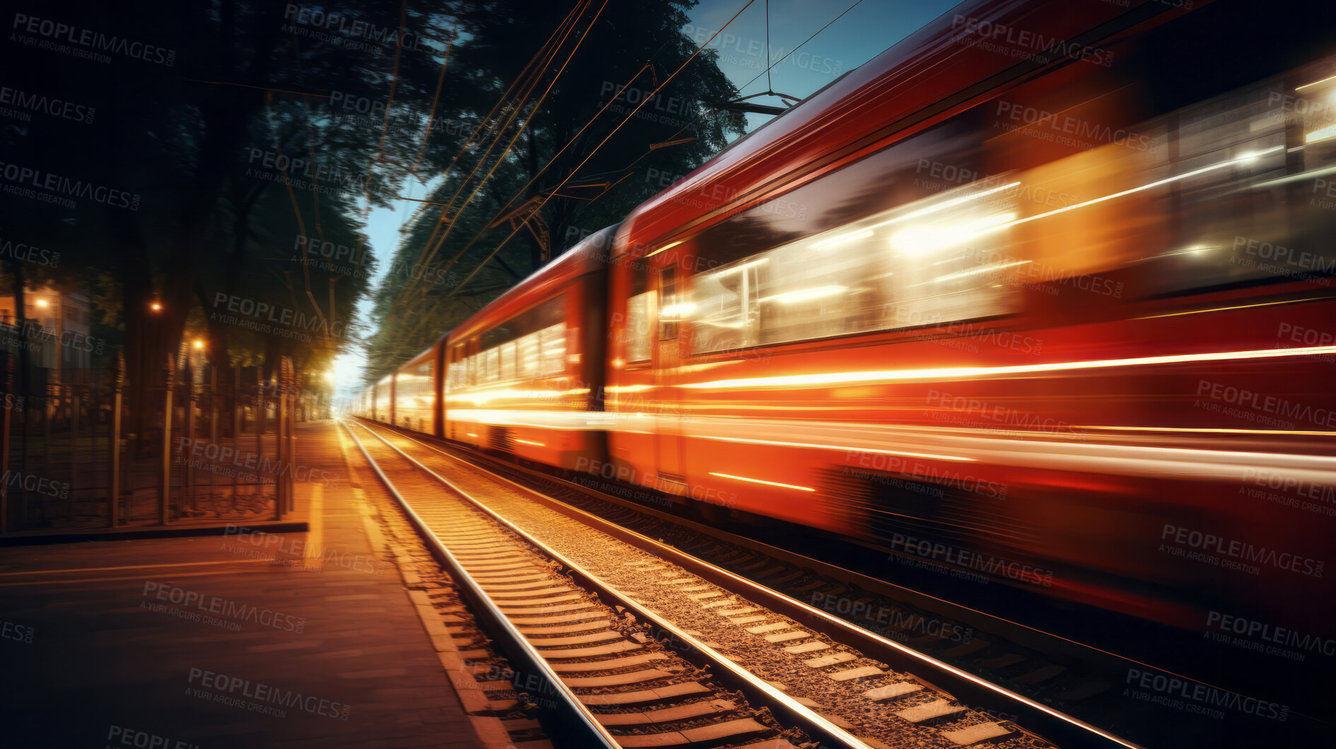 Buy stock photo Moving high-speed train. Transport, travelling, logistics, and tourism concept