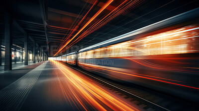 Buy stock photo Moving high-speed train. Transport, travelling, logistics, and tourism concept