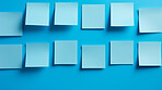 Blue sticky notes. Design post it for work memo reminders, business planning and scheduling