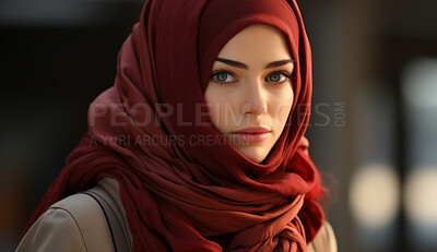 Buy stock photo Portrait of young muslim woman. Wearing hijab. Religion concept.