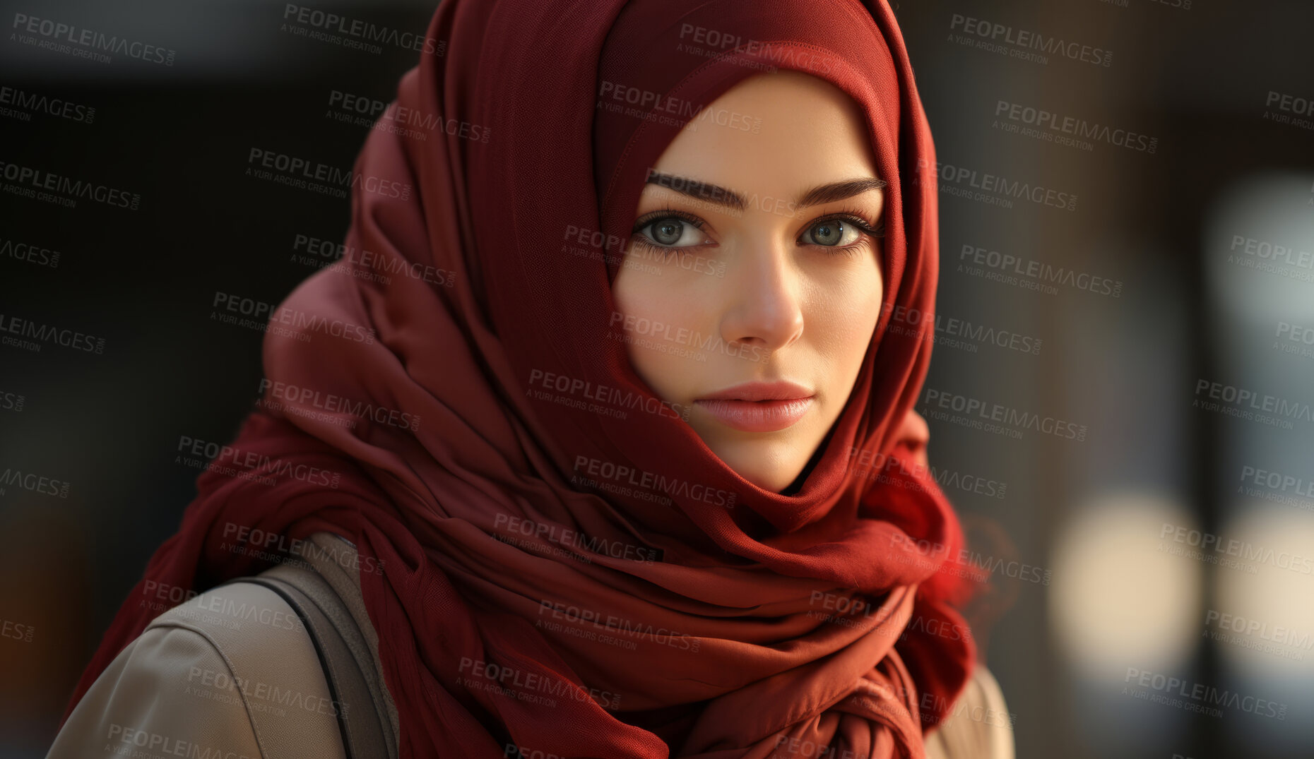 Buy stock photo Portrait of young muslim woman. Wearing hijab. Religion concept.