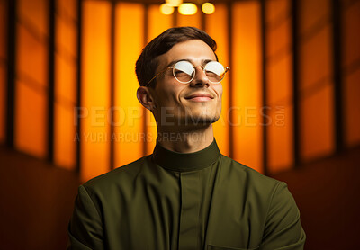 Buy stock photo Portrait of young  priest in church. Natural smile. Religion concept.