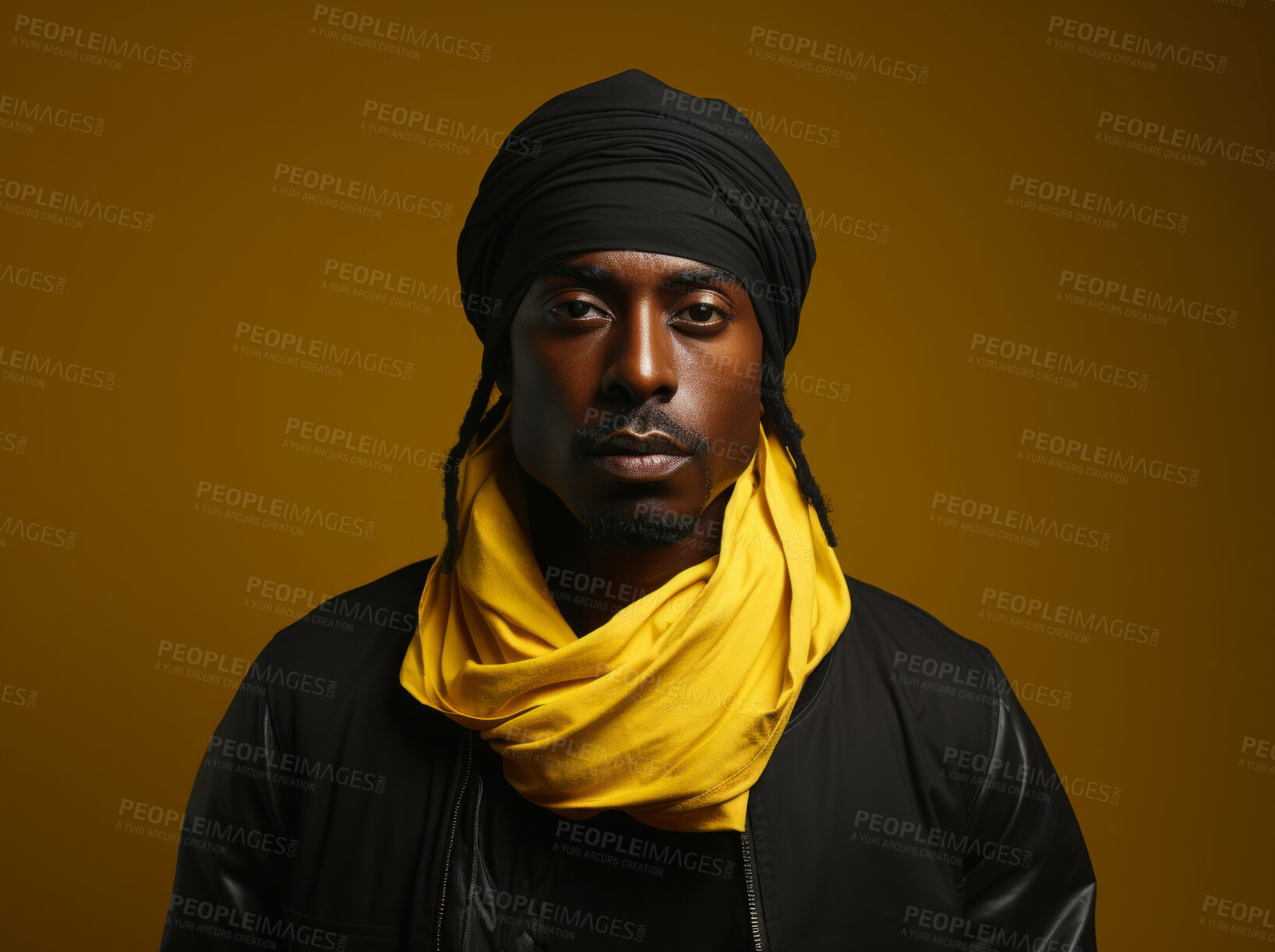 Buy stock photo Studio portrait of religious man wearing arabian turban. Religion concept.