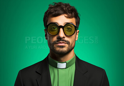 Buy stock photo Studio portrait of young priest in fashion concept. Vibrant colour. Religion concept.