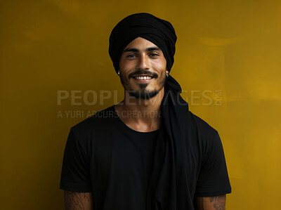 Buy stock photo Man wearing traditional turban. Studio portrait. Ethnic, religion concept.