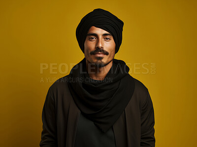 Buy stock photo Man with traditional turban. Studio portrait. Ethnic, religion concept.