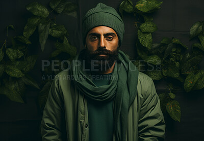 Sikh Indian man wearing traditional green turban. Studio portrait. Religion concept.