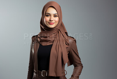 Buy stock photo Studio portrait of muslim woman against backdrop. Fashion, religion concept.
