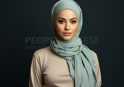 Buy stock photo Studio portrait of muslim woman against backdrop. Religion concept.