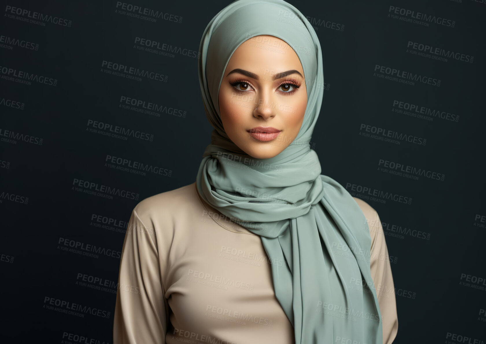 Buy stock photo Studio portrait of muslim woman against backdrop. Religion concept.