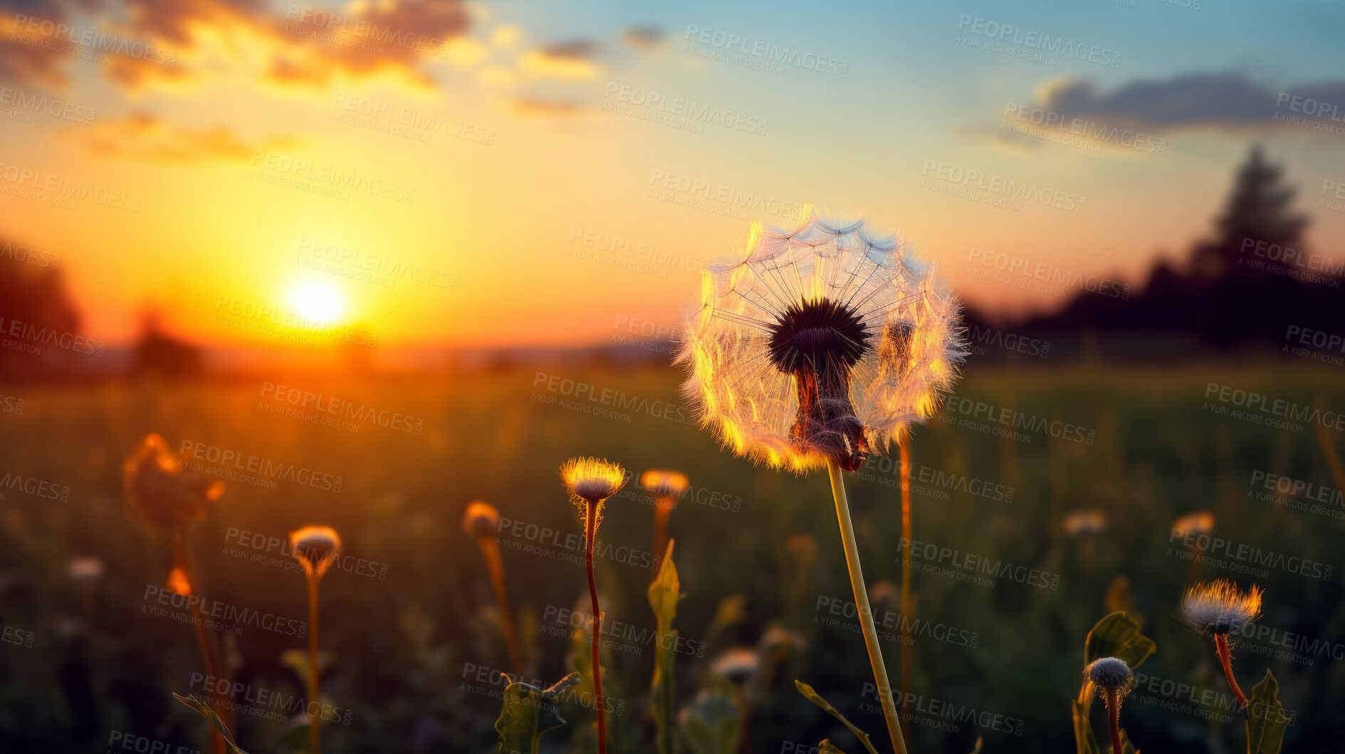 Buy stock photo Dandelion in a field. Change, growth, movement and direction concept