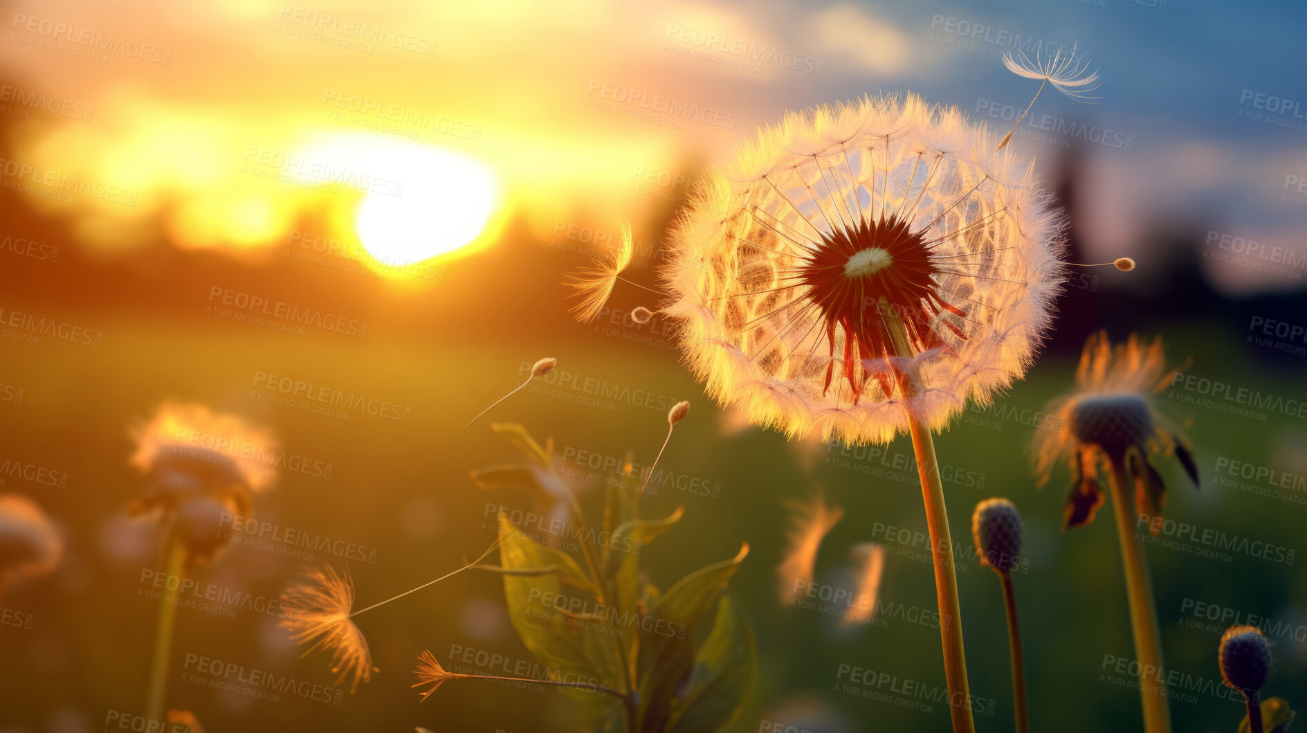 Buy stock photo Dandelion in a field. Change, growth, movement and direction concept