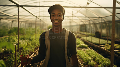 Portrait of young african male farmer or small business owner at plant nursery
