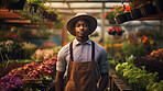 Portrait of young african male farmer or small business owner at plant nursery