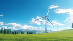 Wind turbine in the field, Sunny Green Landscape. Sustainable clean energy concept