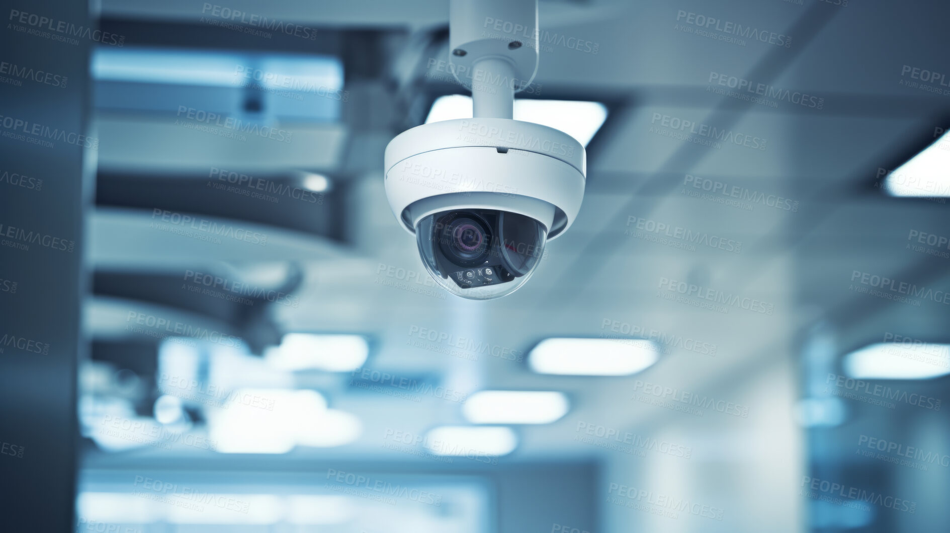 Buy stock photo Surveillance camera close-up, Securing and observing the City crowd and traffic.