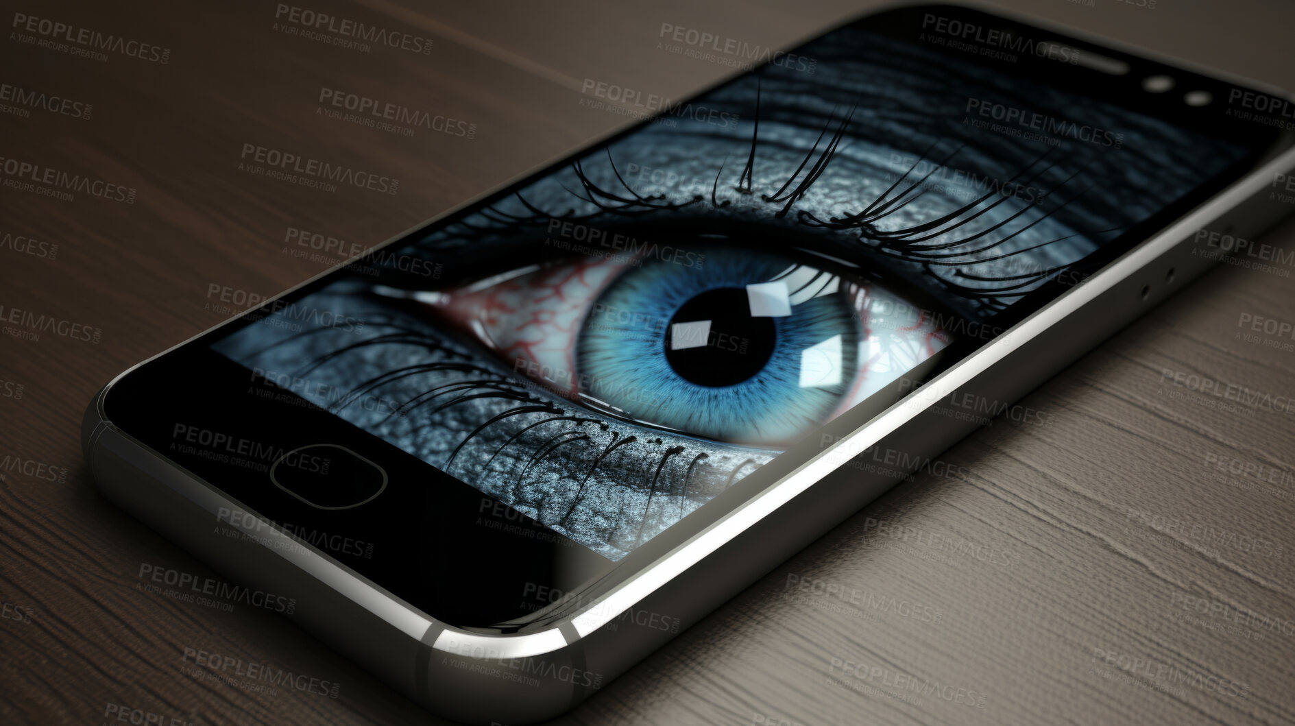 Buy stock photo Big brother or hacker eye, technologies for the global cellphone surveillance.