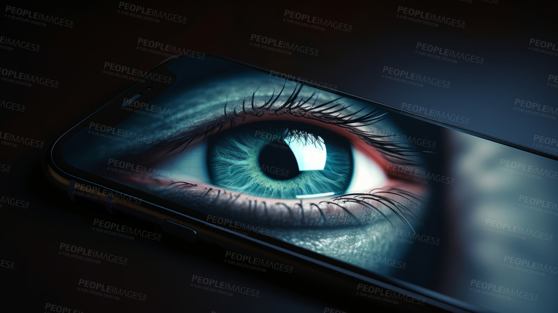 Buy stock photo Big brother or hacker eye, technologies for the global cellphone surveillance.