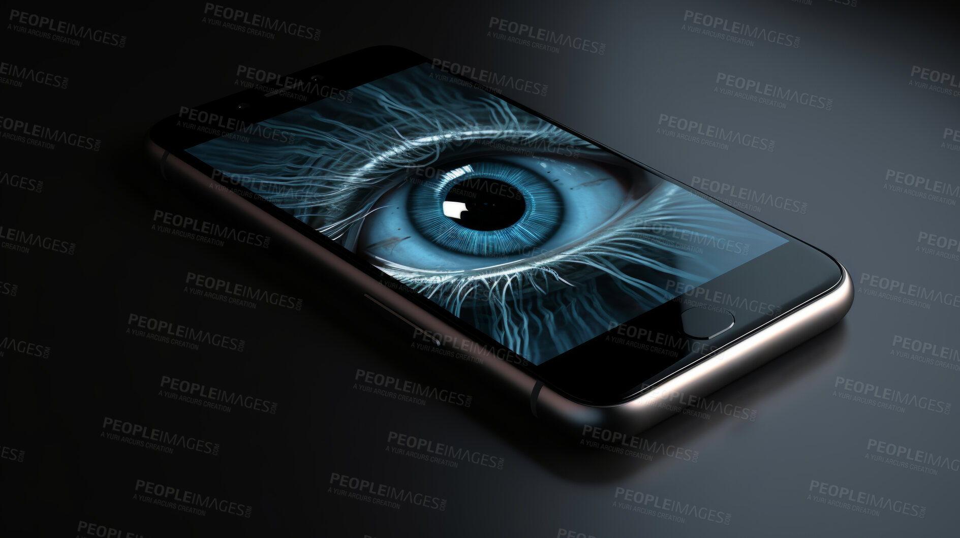 Buy stock photo Big brother or hacker eye, technologies for the global cellphone surveillance.